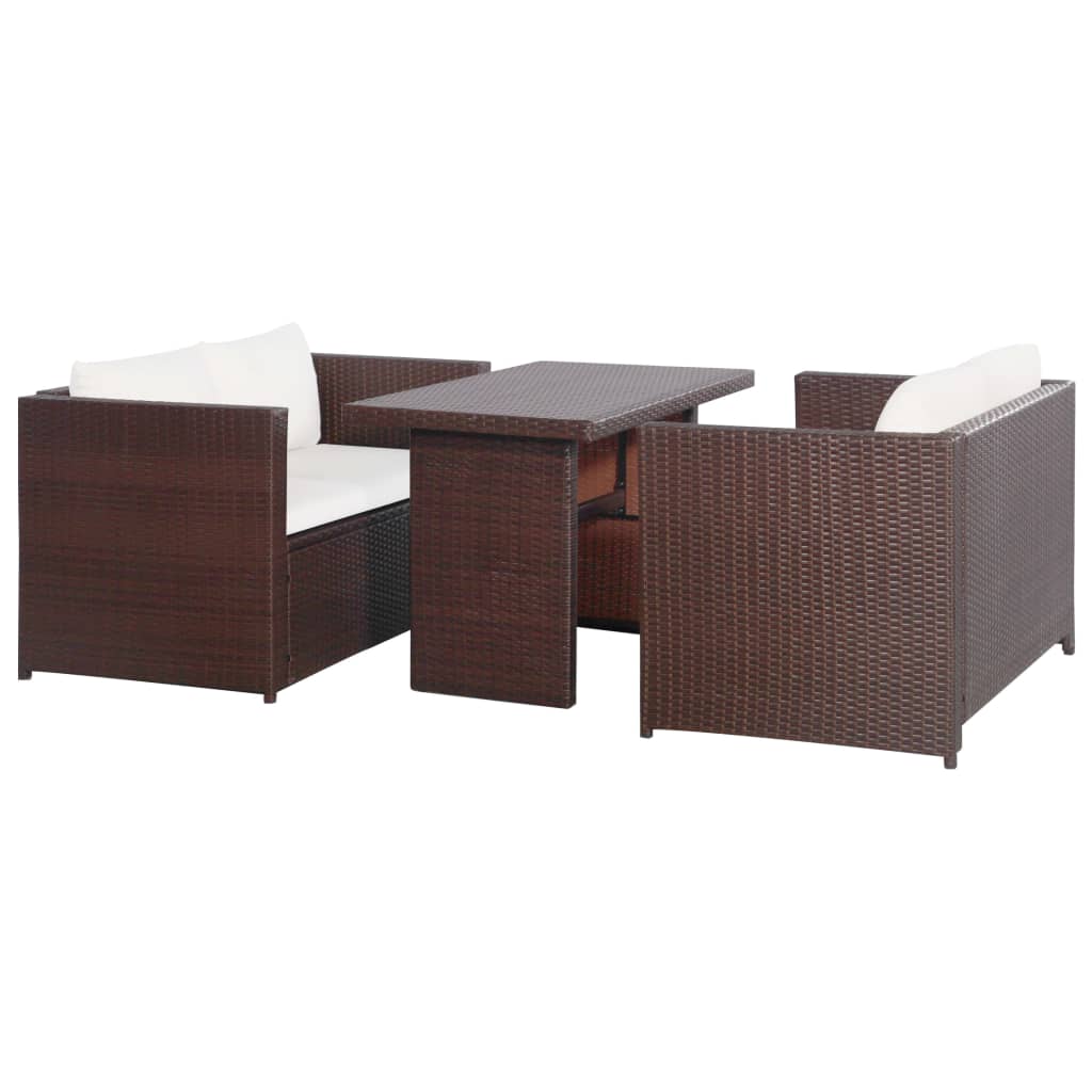 Vixl Set Mobilier Bistro Cu Perne, 3 Piese, , Poliratan