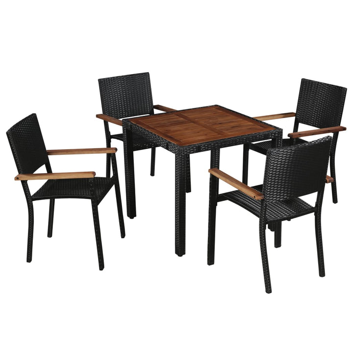 Set Mobilier De Exterior, 9 Piese Negru, Poliratan, Lemn Acacia