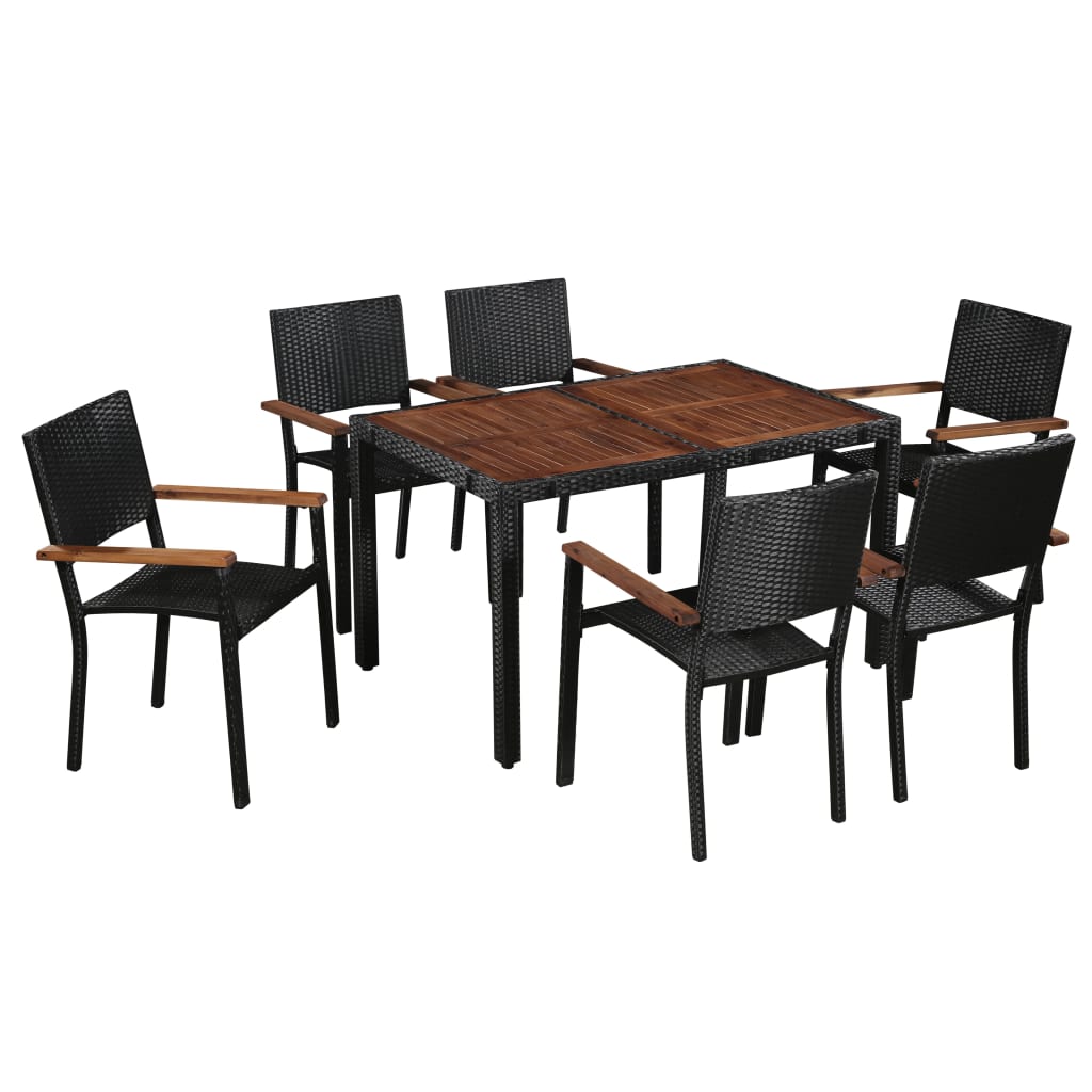 Set Mobilier De Exterior, 9 Piese Negru, Poliratan, Lemn Acacia
