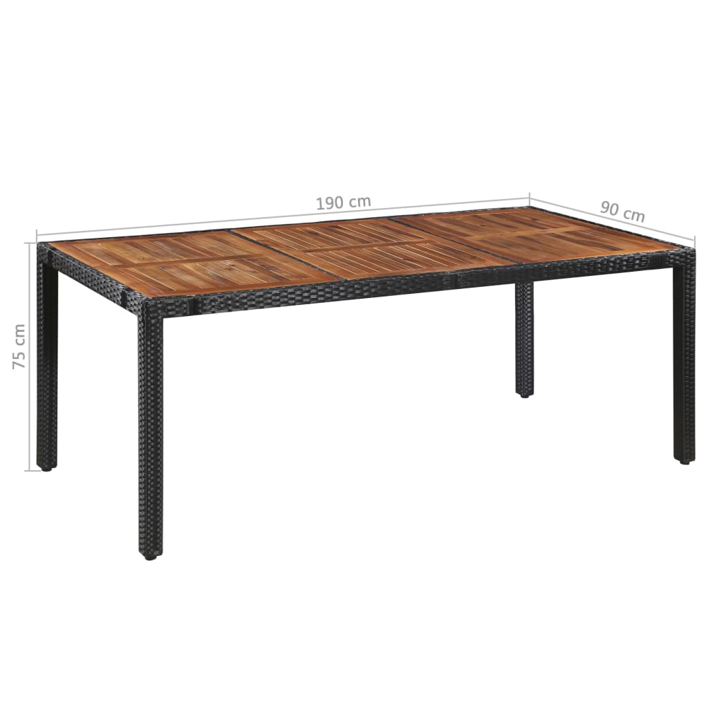 Set Mobilier De Exterior, 9 Piese Negru, Poliratan, Lemn Acacia