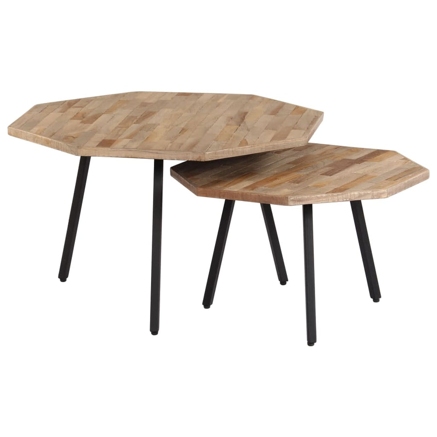 Set Măsuțe De Cafea, 2 Piese, Lemn De Tec Reciclat, Hexagon