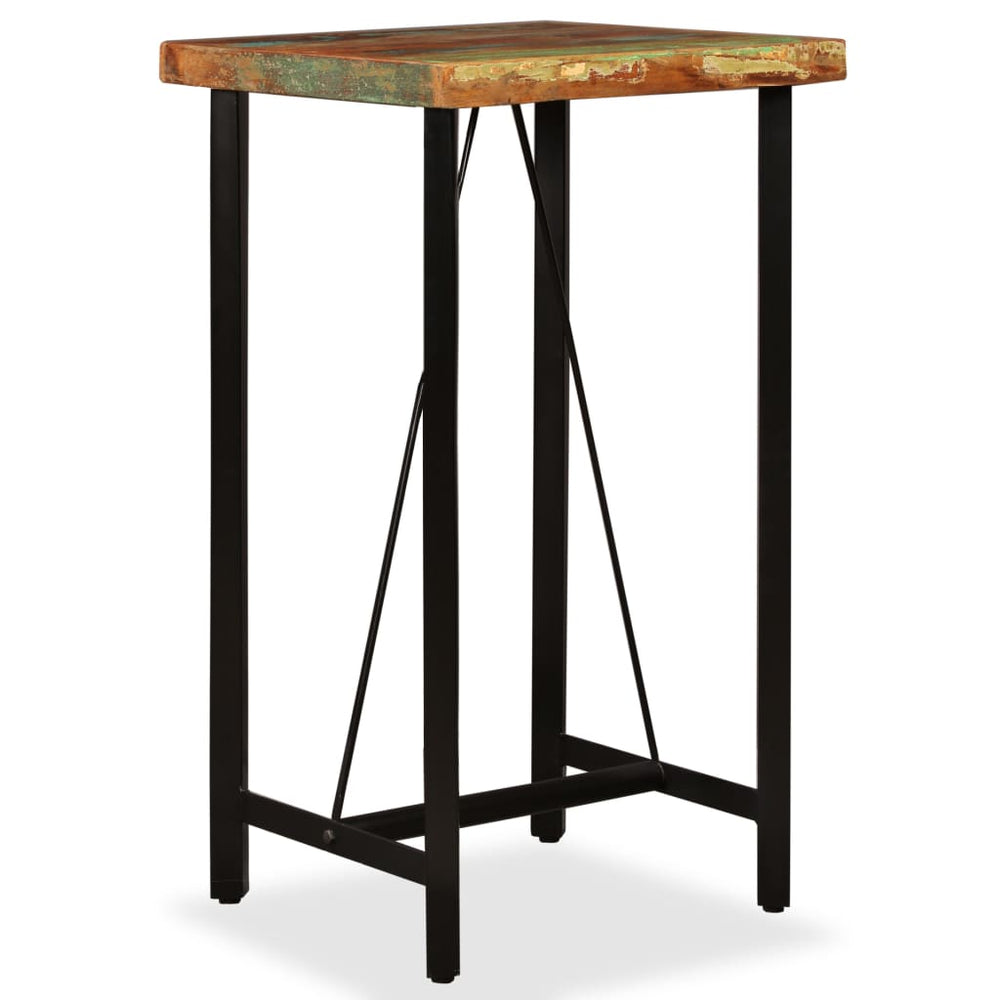 Set Mobilier Bar, 3 Piese Lemn Masiv Reciclat Și Piele Naturală