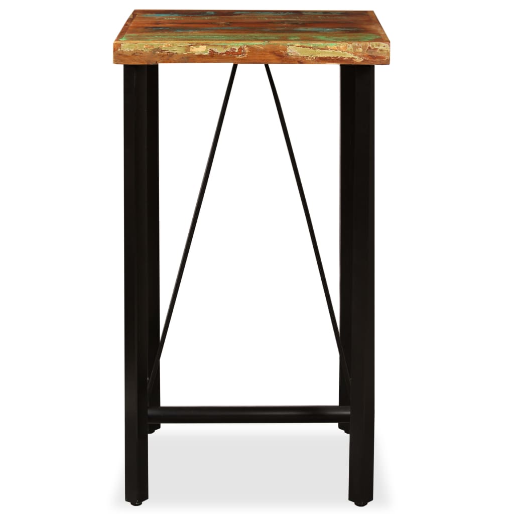 Set Mobilier Bar, 3 Piese Lemn Masiv Reciclat Și Piele Naturală