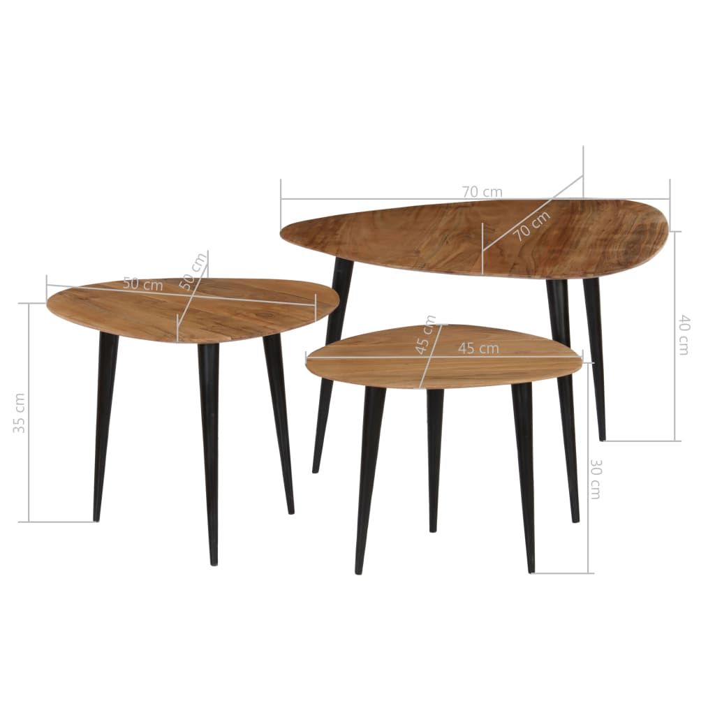 Set Mese De Cafea, 3 Piese, Lemn Masiv De Acacia