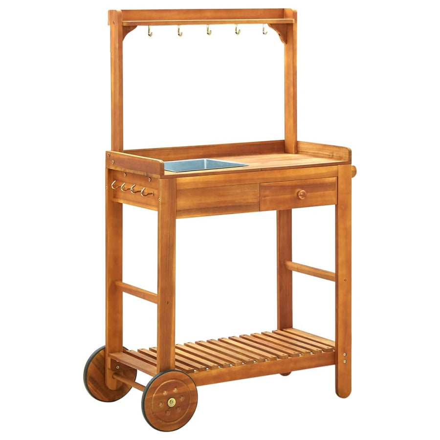 Cărucior Bucătărie Grădină, 92X43,5X141,5 Cm, Lemn De Acacia