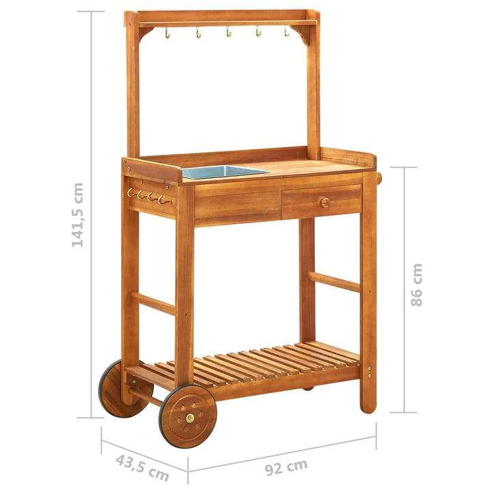 Cărucior Bucătărie Grădină, 92X43,5X141,5 Cm, Lemn De Acacia