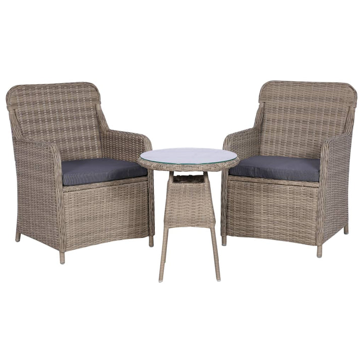 Set Bistro Cu Perne, 3 Piese, Maro, Poliratan