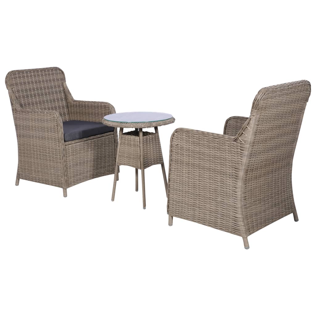 Set Bistro Cu Perne, 3 Piese, Maro, Poliratan