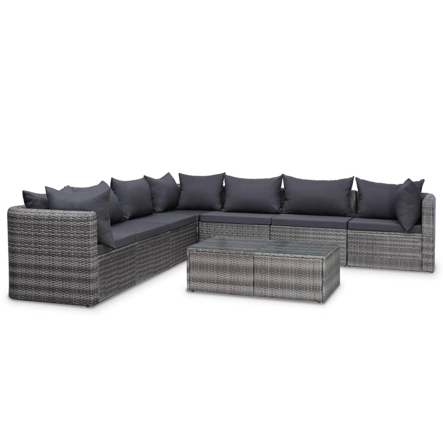 Set Mobilier De Grădină Cu Perne, 8 Piese, Gri, Poliratan