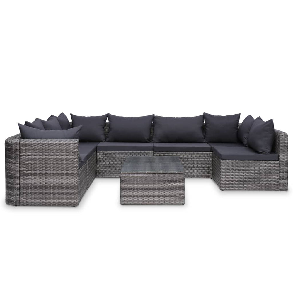 Set Mobilier De Grădină Cu Perne, 8 Piese, Gri, Poliratan