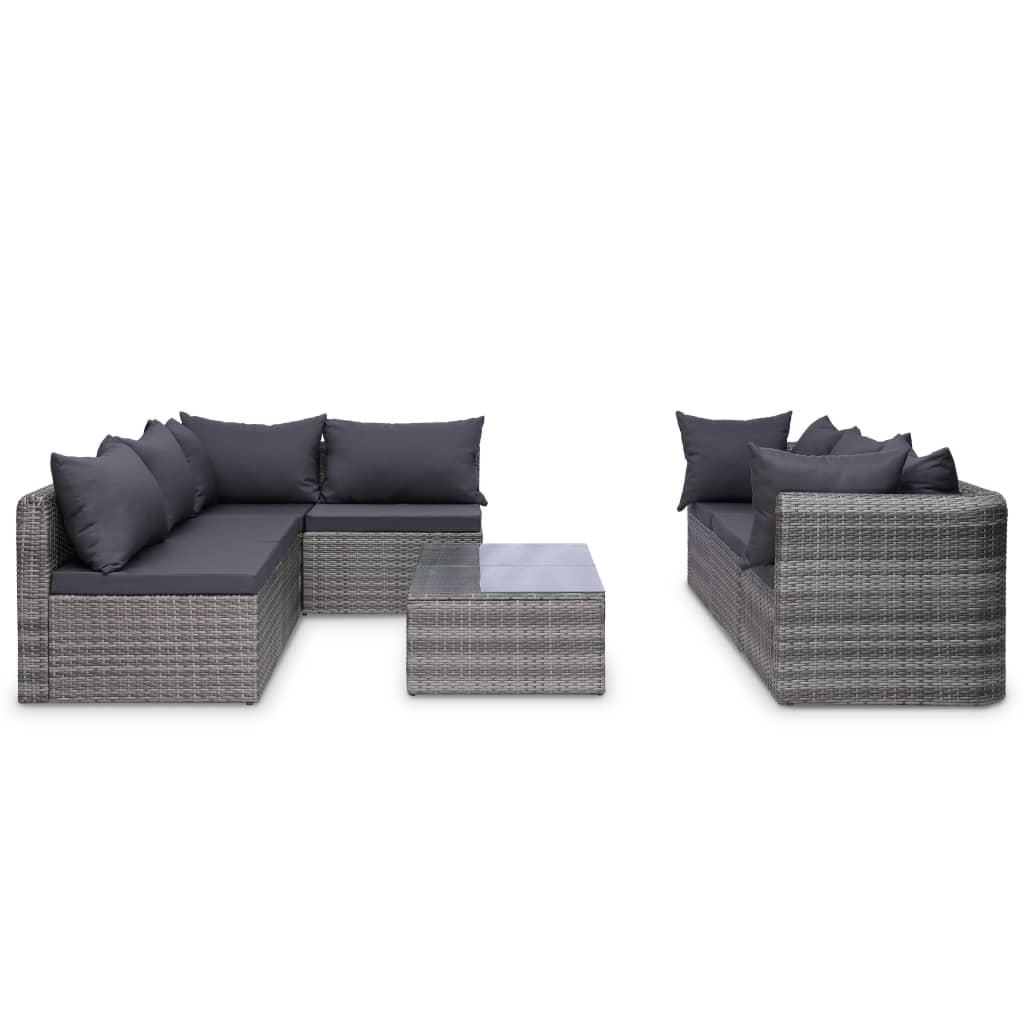 Set Mobilier De Grădină Cu Perne, 8 Piese, Gri, Poliratan
