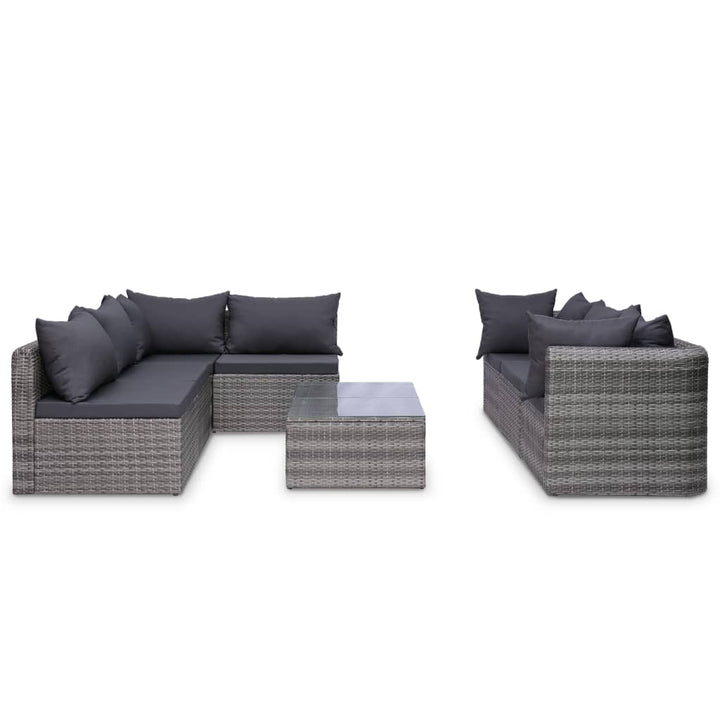 Set Mobilier De Grădină Cu Perne, 8 Piese, Gri, Poliratan