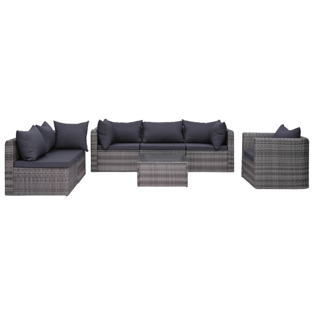 Set Mobilier De Grădină Cu Perne, 8 Piese, Gri, Poliratan