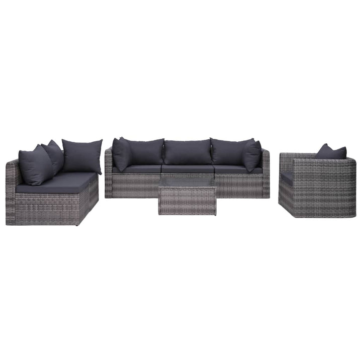 Set Mobilier De Grădină Cu Perne, 8 Piese, Gri, Poliratan