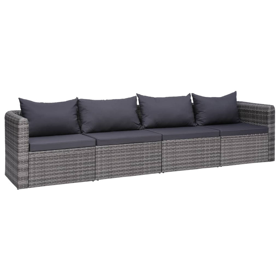 Set Canapea De Grădină Cu Perne, 4 Piese, Gri, Poliratan