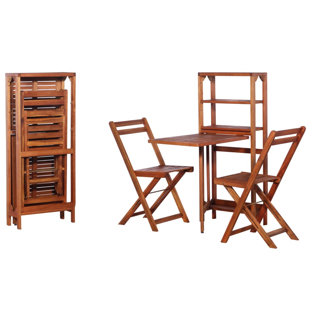 Set Mobilier Bistro Pliabil, 3 Piese, Lemn Masiv De Acacia