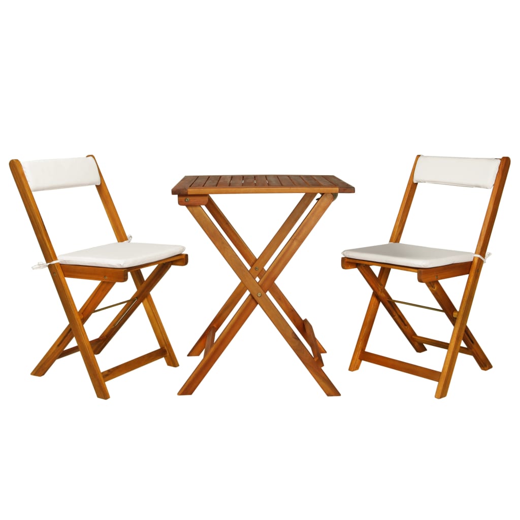 Set Bistro Pliabil Cu Perne, 3 Piese, Lemn Masiv De Acacia
