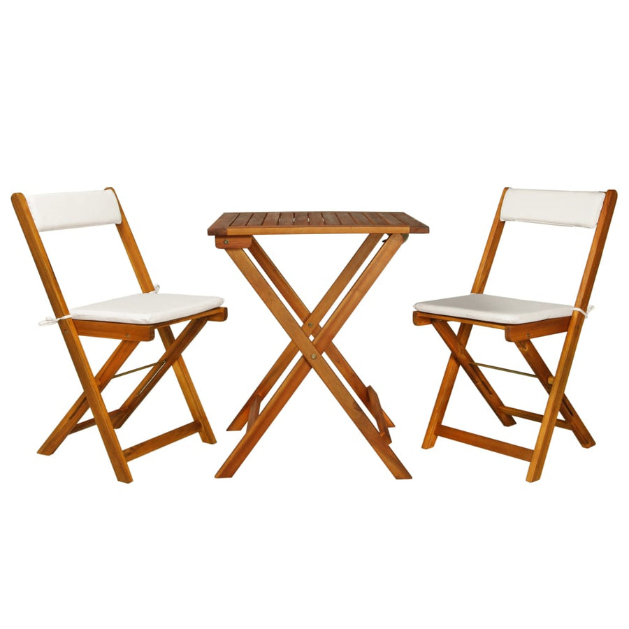 Set Bistro Pliabil Cu Perne, 3 Piese, Lemn Masiv De Acacia