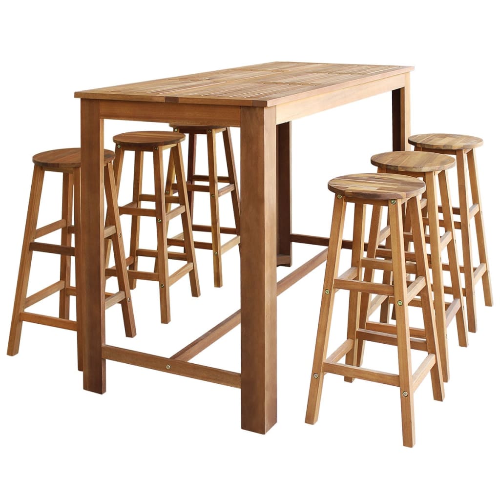 Set Masă Și Scaune De Bar, 7 Piese, Lemn Masiv De Acacia