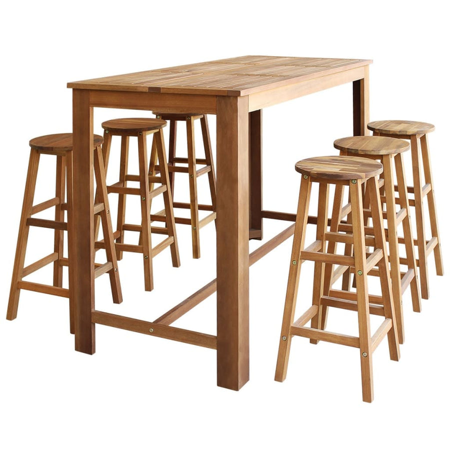 Set Masă Și Scaune De Bar, 7 Piese, Lemn Masiv De Acacia