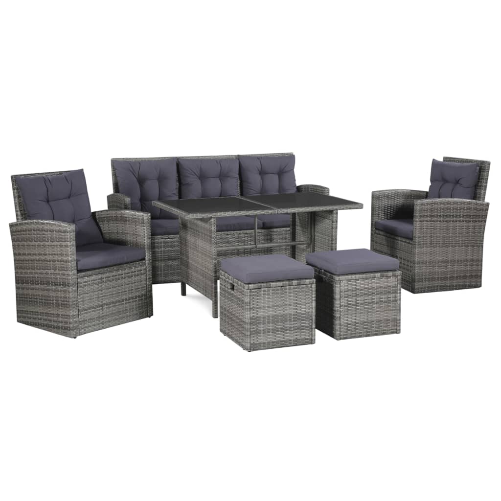Set Mobilier De Exterior Cu Perne, 6 Piese, , Poliratan