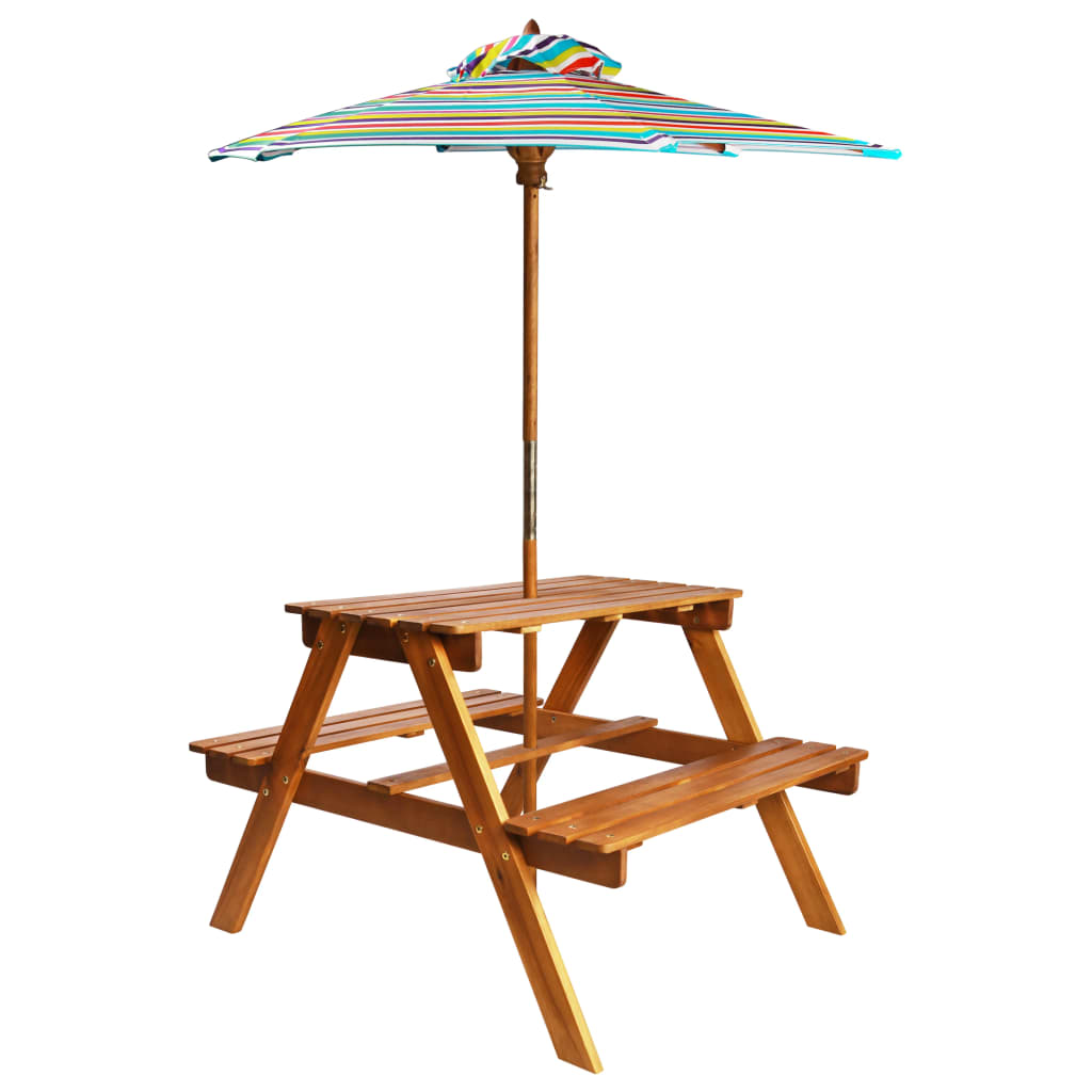 Masă Picnic Pentru Copii Cu Umbrelă, 79X90X60 Cm, Lemn Acacia