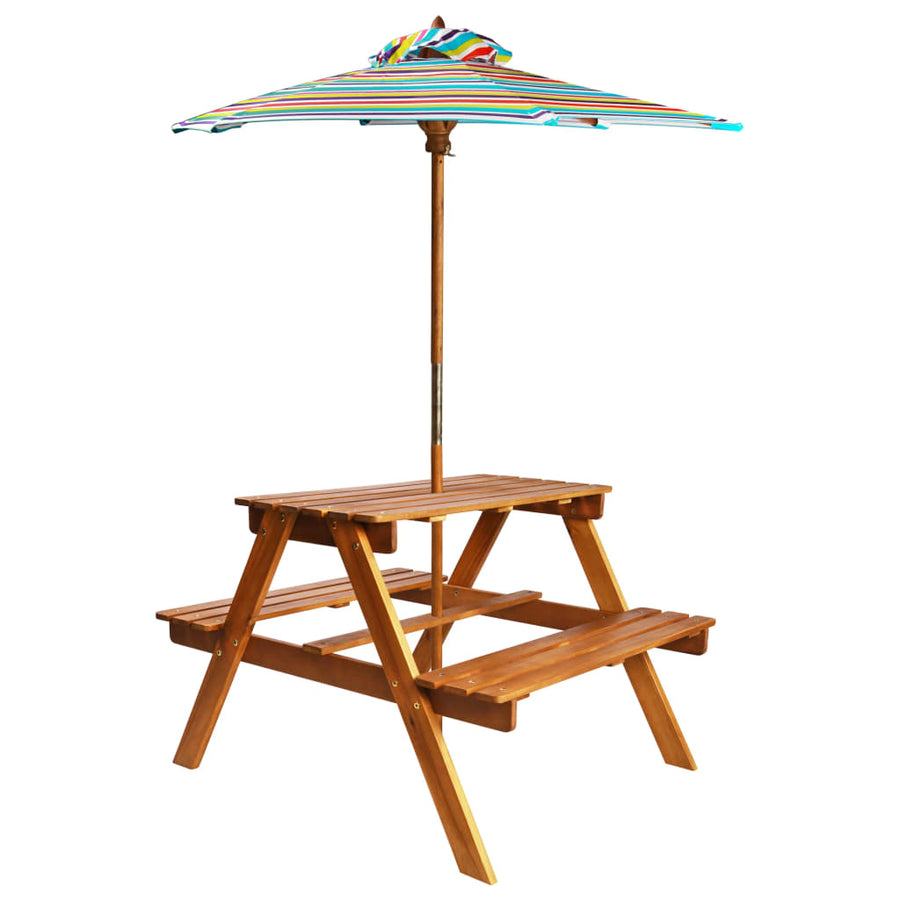 Masă Picnic Pentru Copii Cu Umbrelă, 79X90X60 Cm, Lemn Acacia