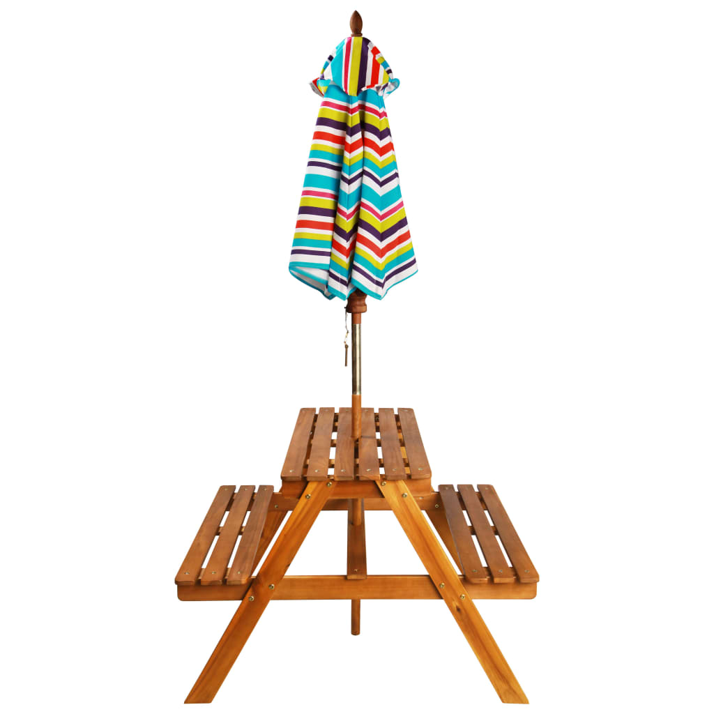 Masă Picnic Pentru Copii Cu Umbrelă, 79X90X60 Cm, Lemn Acacia