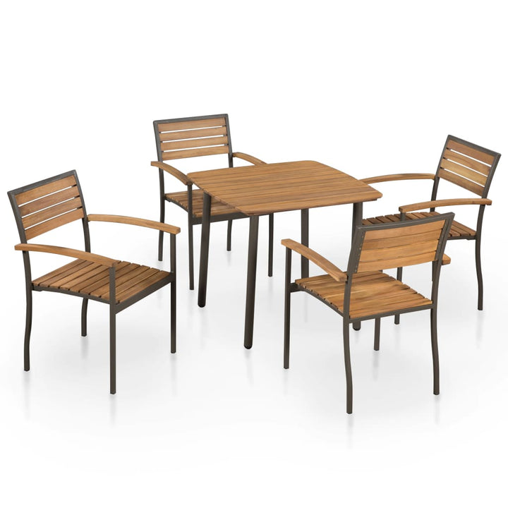 Set Mobilier De Exterior, 7 Piese, Lemn Masiv De Acacia Și Oțel