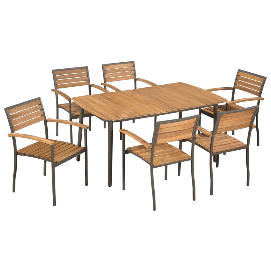 Set Mobilier De Exterior, 7 Piese, Lemn Masiv De Acacia Și Oțel