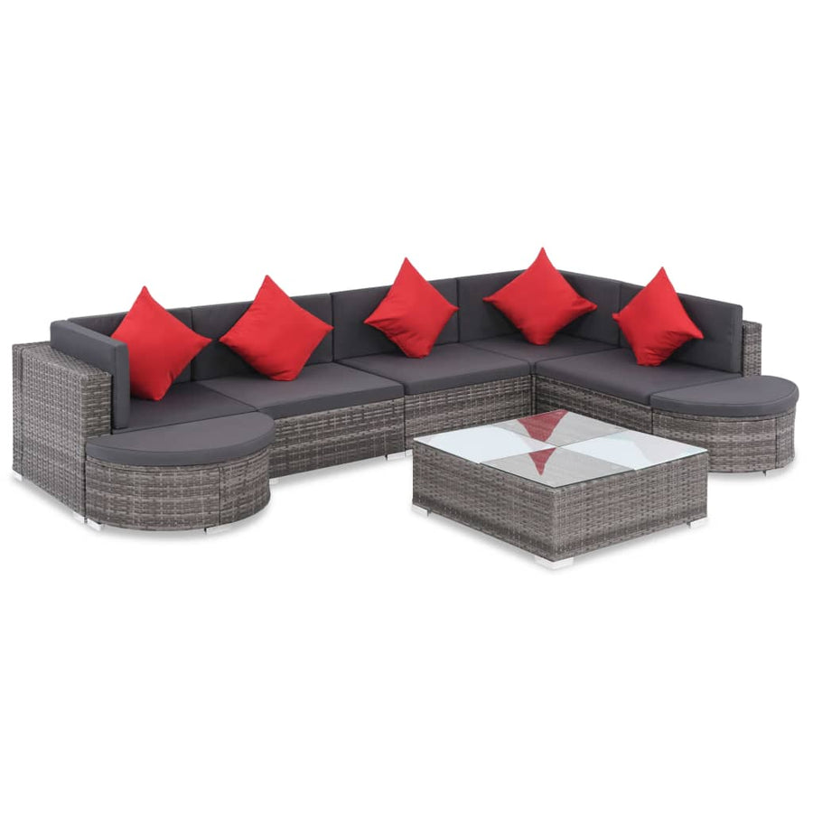 Set Mobilier De Grădină Cu Perne, 8 Piese, Gri, Poliratan