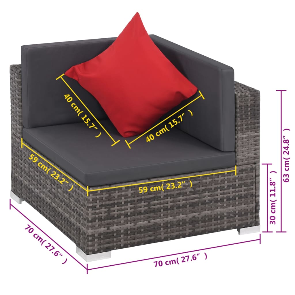 Set Mobilier De Grădină Cu Perne, 8 Piese, Gri, Poliratan
