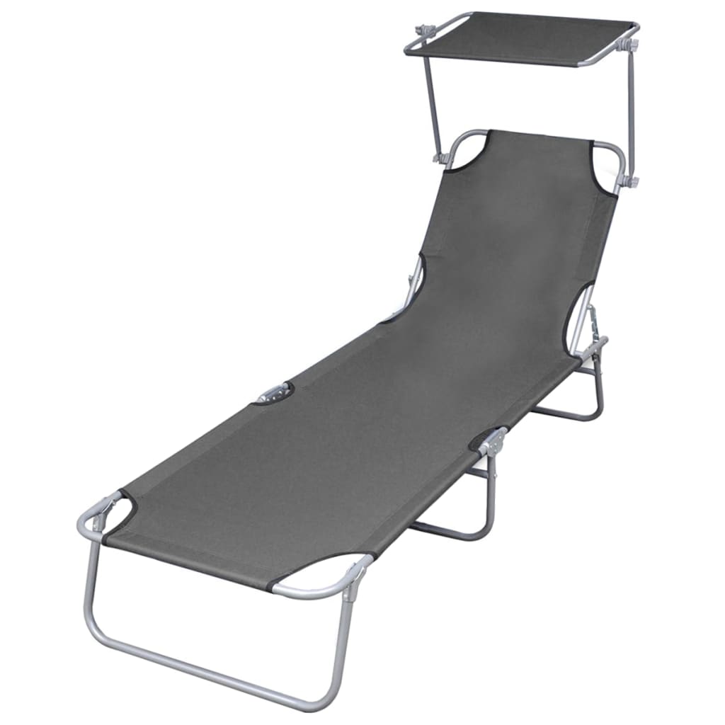 Șezlong De Plajă Pliabil Cu Baldachin Metal & Țesătură
