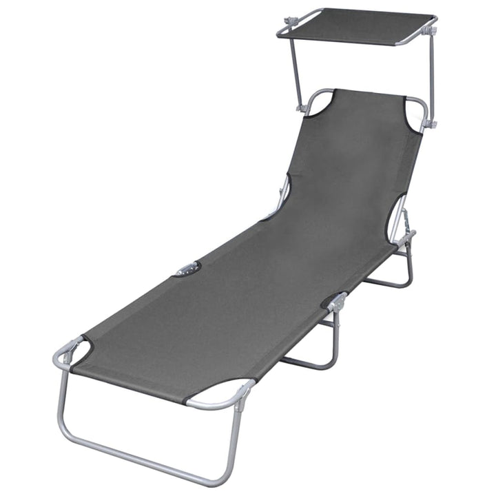 Șezlong De Plajă Pliabil Cu Baldachin Metal & Țesătură