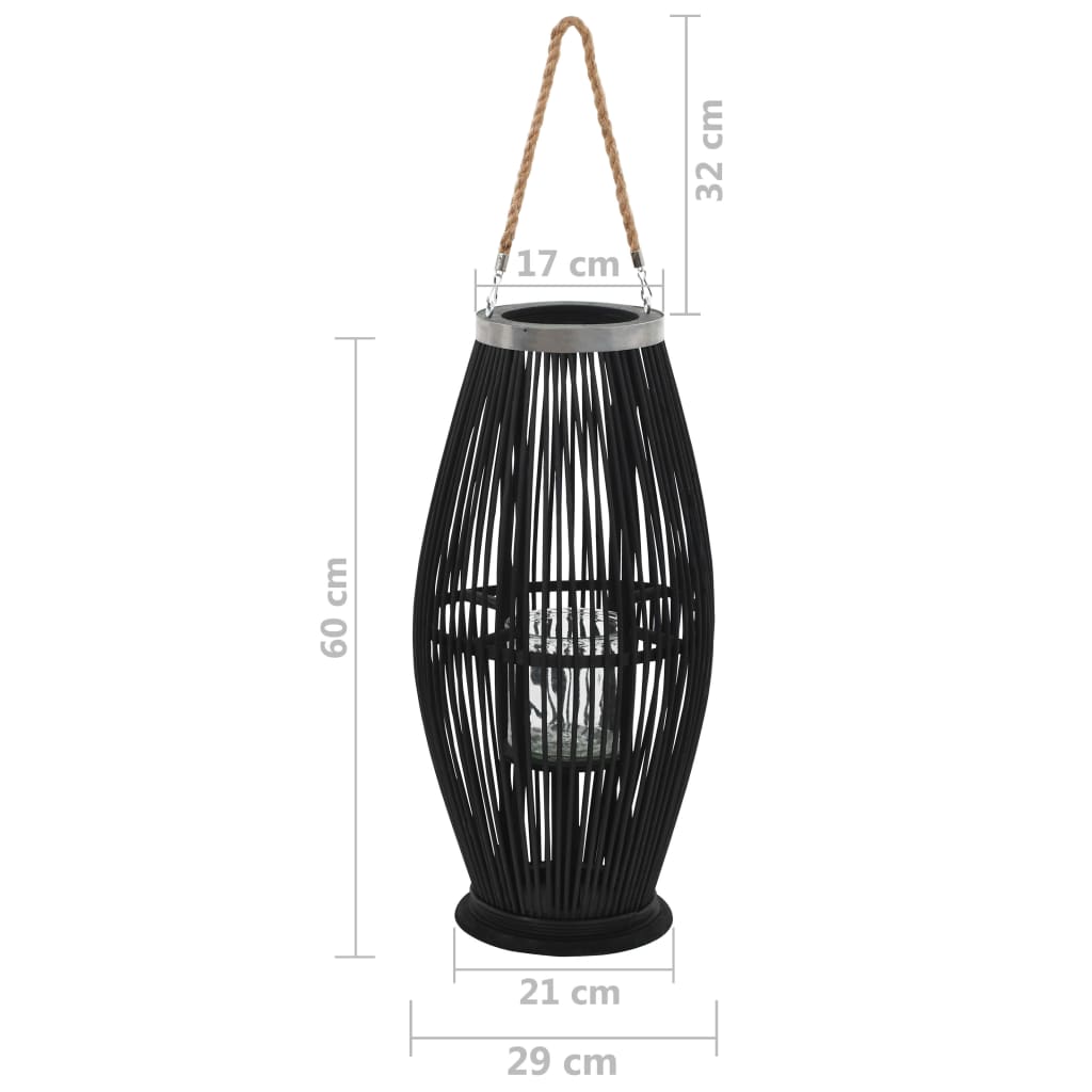 Suport De Lumânări Suspendat Tip Felinar, Negru, , Bambus