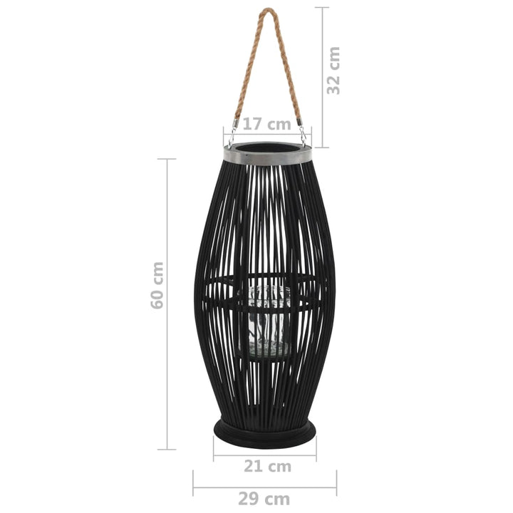 Suport De Lumânări Suspendat Tip Felinar, Negru, , Bambus