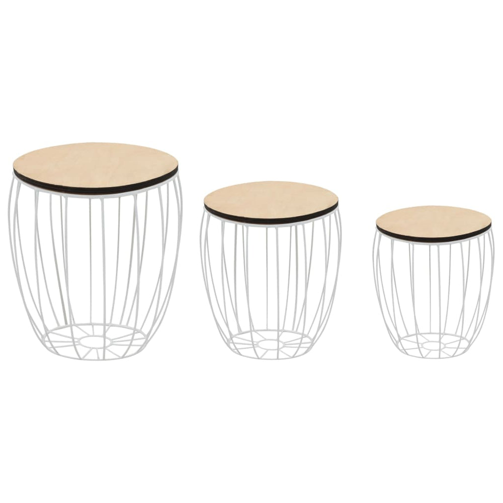 Set Măsuță De Cafea, 3 Buc., Placaj Lemn De Plop, Fier