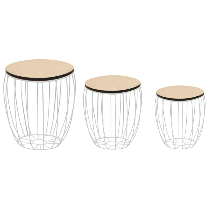 Set Măsuță De Cafea, 3 Buc., Placaj Lemn De Plop, Fier