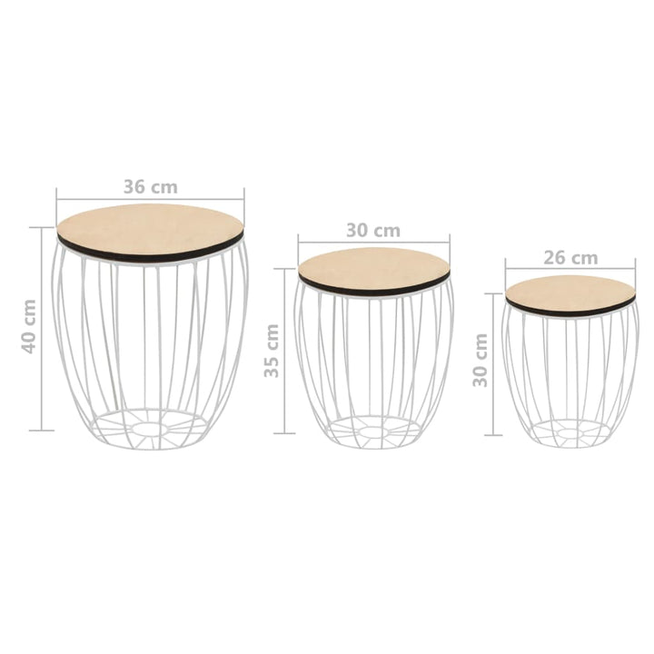 Set Măsuță De Cafea, 3 Buc., Placaj Lemn De Plop, Fier