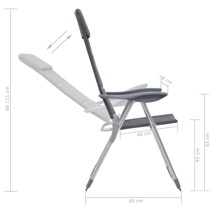 Scaun De Camping, 2 Buc, , 58 X 69 X 111 Cm, Aluminiu