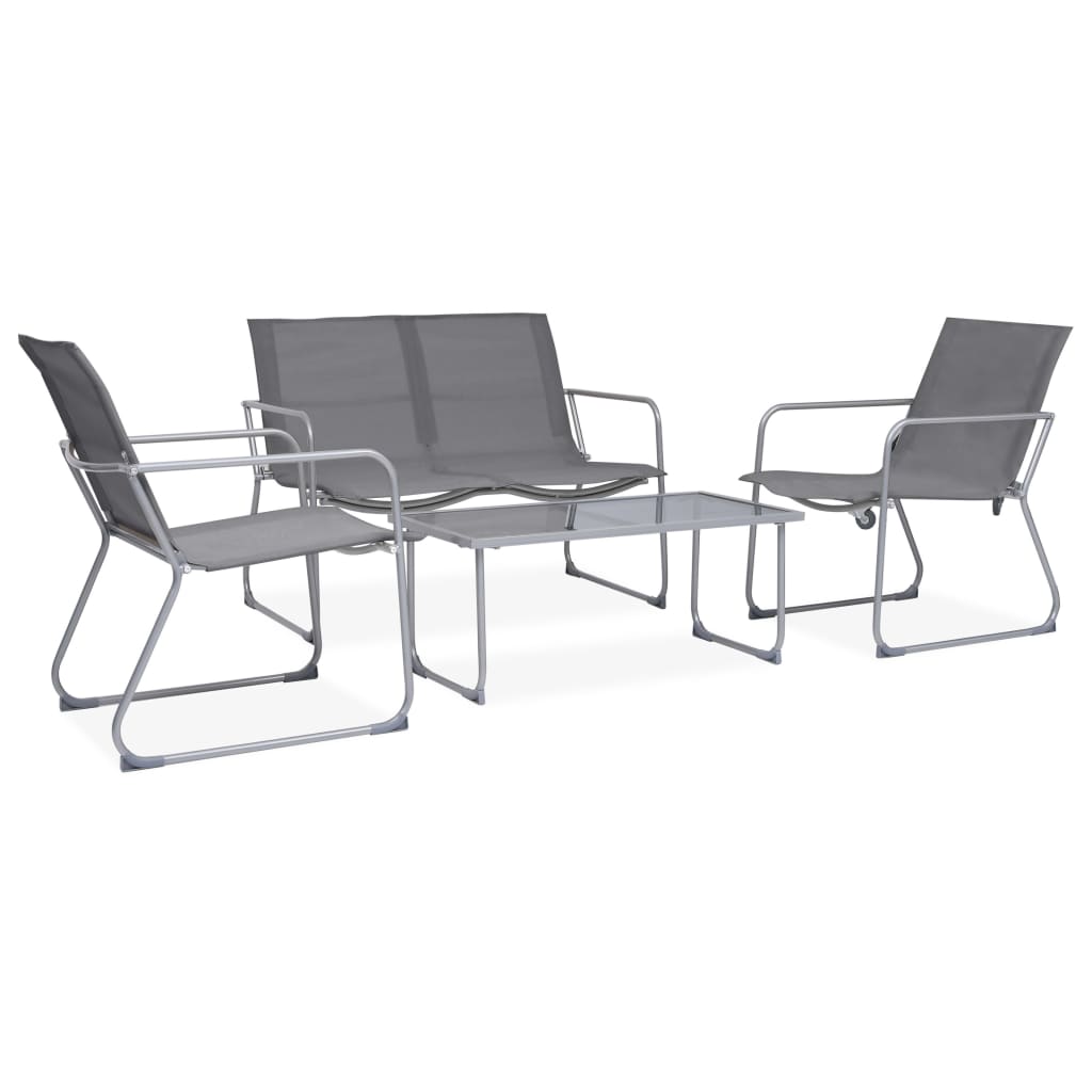 Set Mobilier De Grădină, 4 Piese, Gri, Oțel Și Textil
