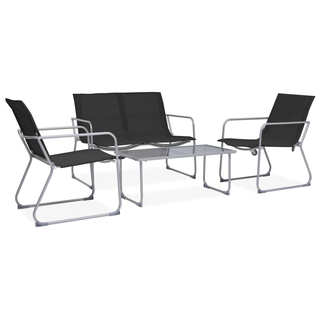 Set Mobilier De Grădină, 4 Piese, Negru, Oțel Și Textil