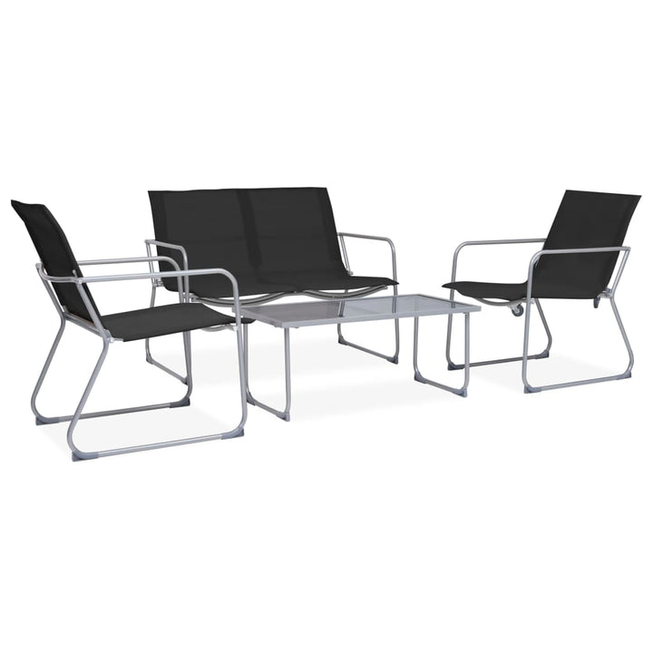 Set Mobilier De Grădină, 4 Piese, Negru, Oțel Și Textil