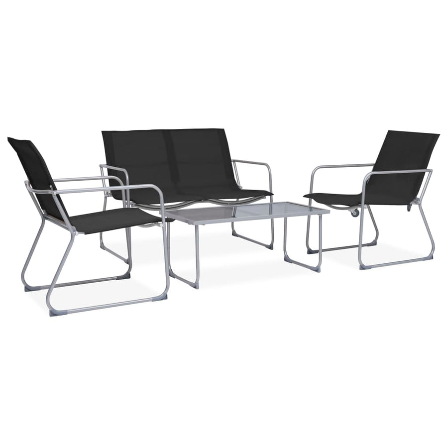 Set Mobilier De Grădină, 4 Piese, Negru, Oțel Și Textil