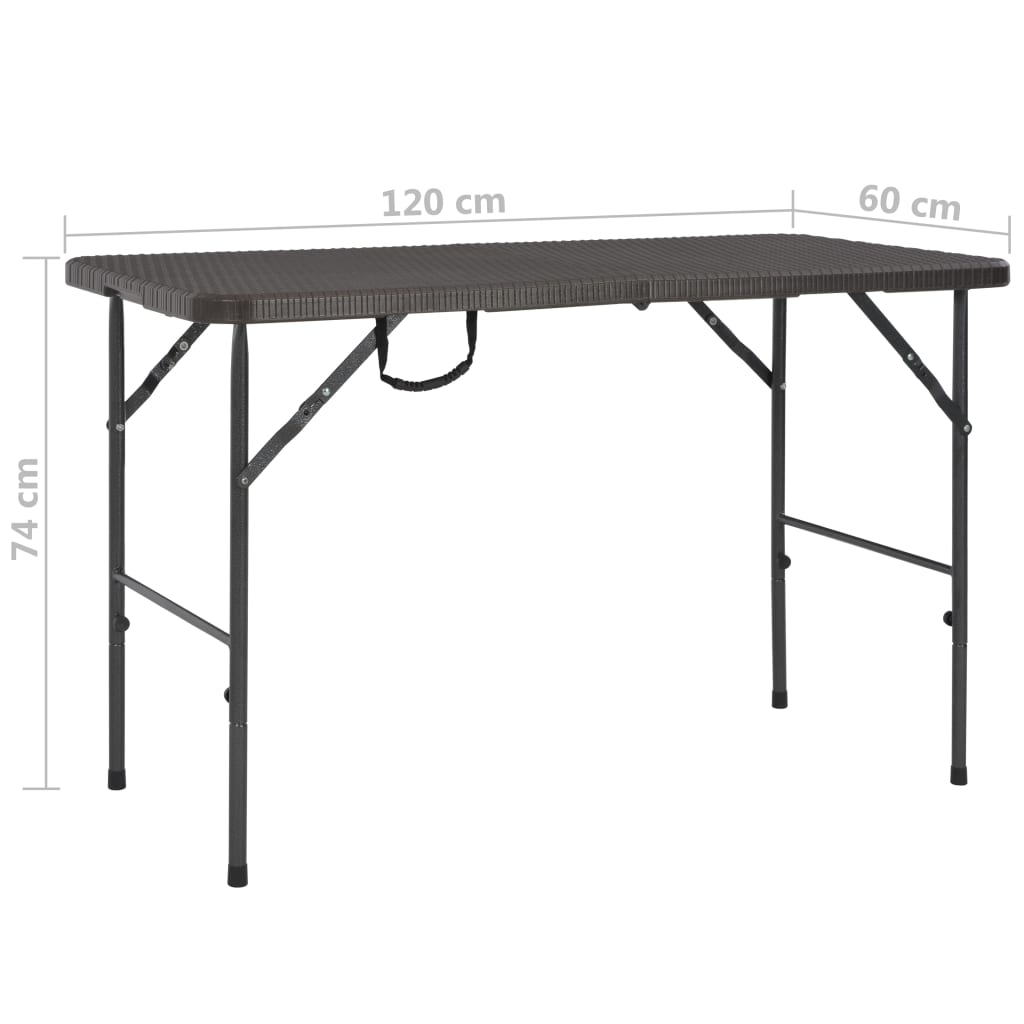Masă De Grădină Pliabilă, Maro, 120X60X74, Hdpe, Aspect Ratan