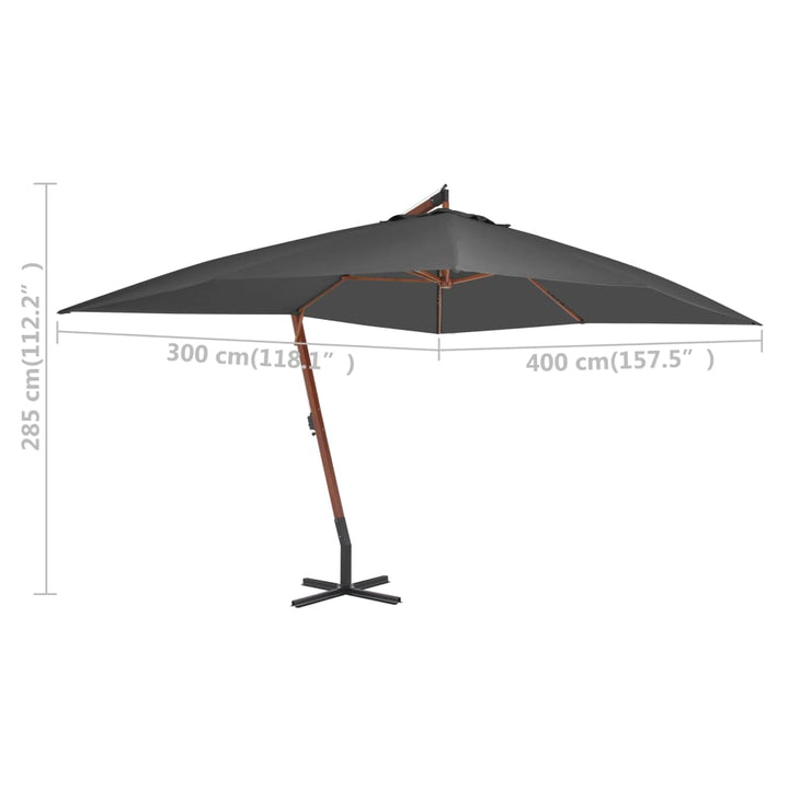 Umbrelă În Consolă Cu Stâlp Din Lemn, , 400 X 300 Cm