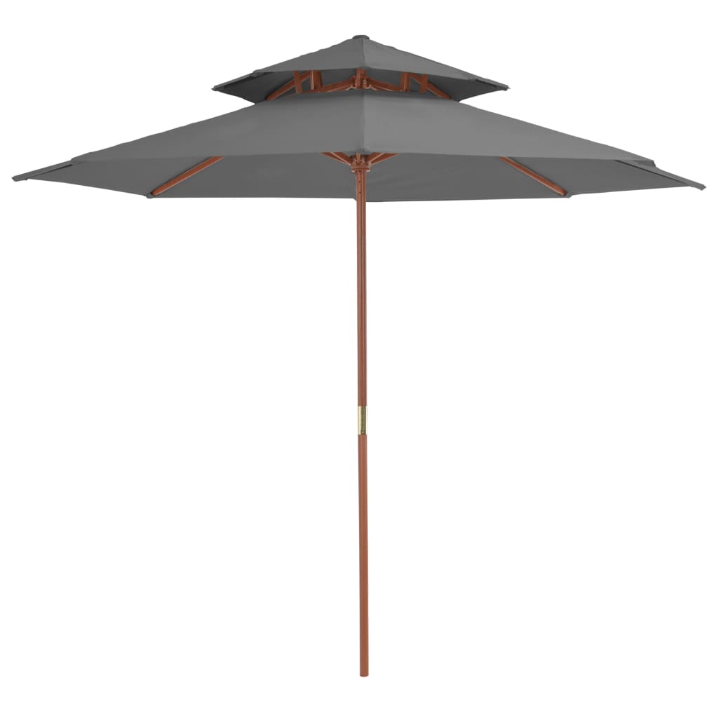 Umbrelă De Soare Dublă, 270X270 Cm, Stâlp De Lemn, Alb