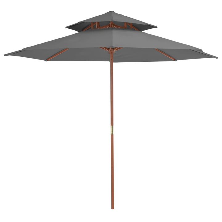 Umbrelă De Soare Dublă, 270X270 Cm, Stâlp De Lemn, Alb