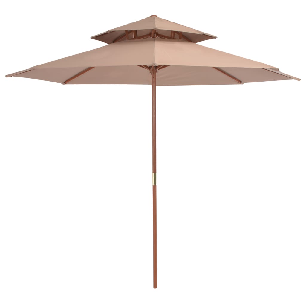 Umbrelă De Soare Dublă, 270X270 Cm, Stâlp De Lemn, Alb