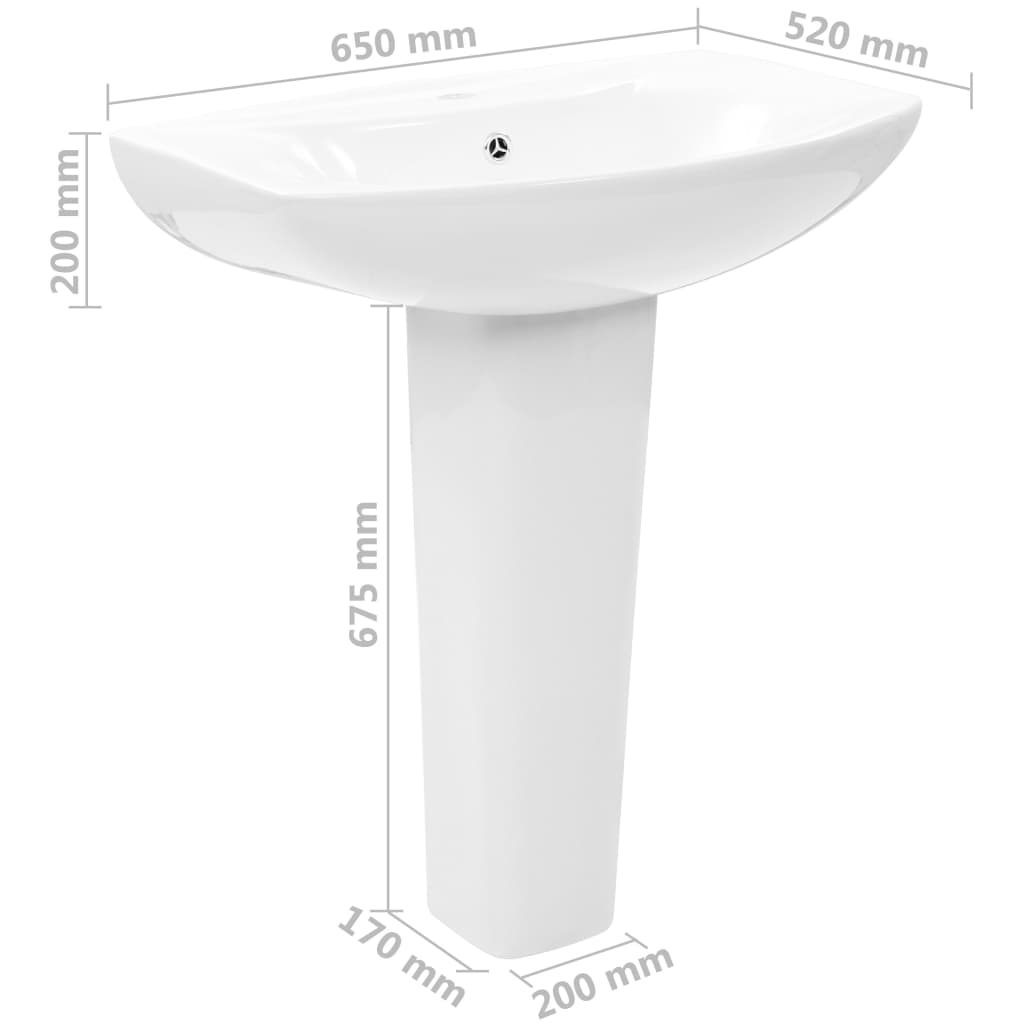 Lavoar Cu Piedestal, Alb, 650 X 520 X 200 Mm, Ceramică
